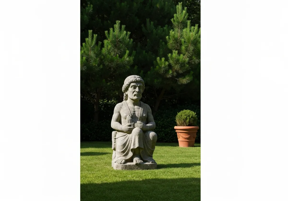 Traditional estate lawn setting featuring solid cast stone statuary
