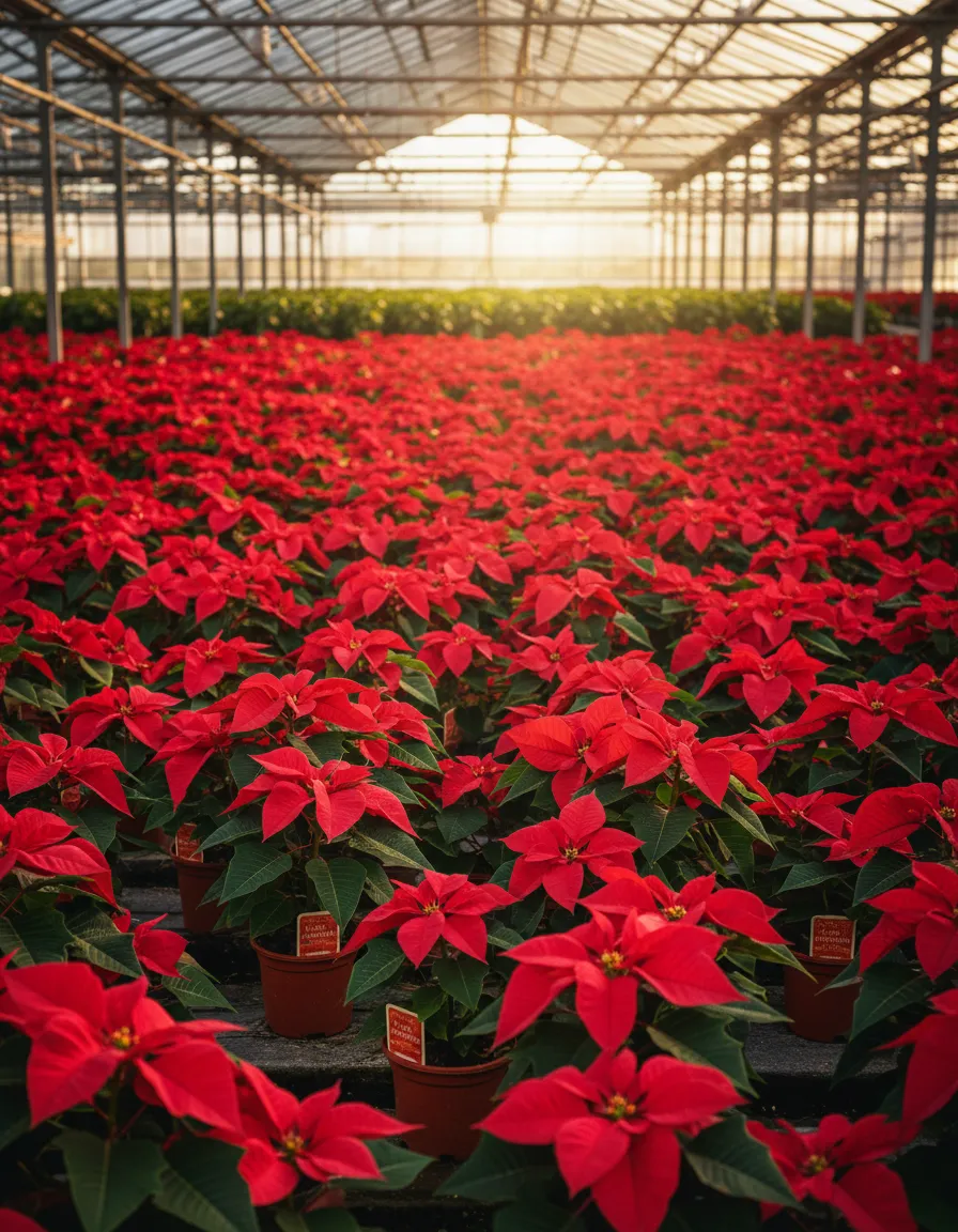 Vibrant poinsettias growing in our Boynton Beach greenhouse