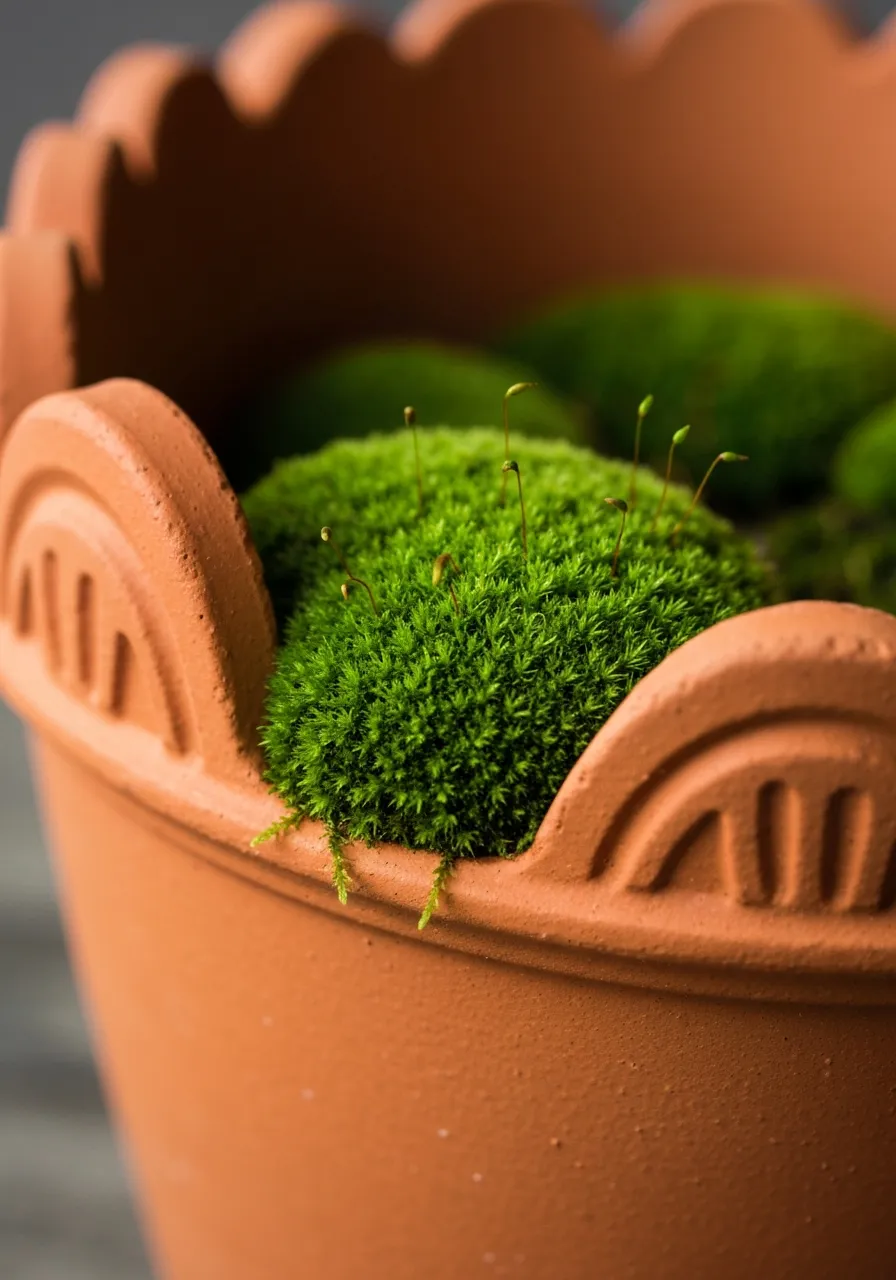Moss growing on clay vessel