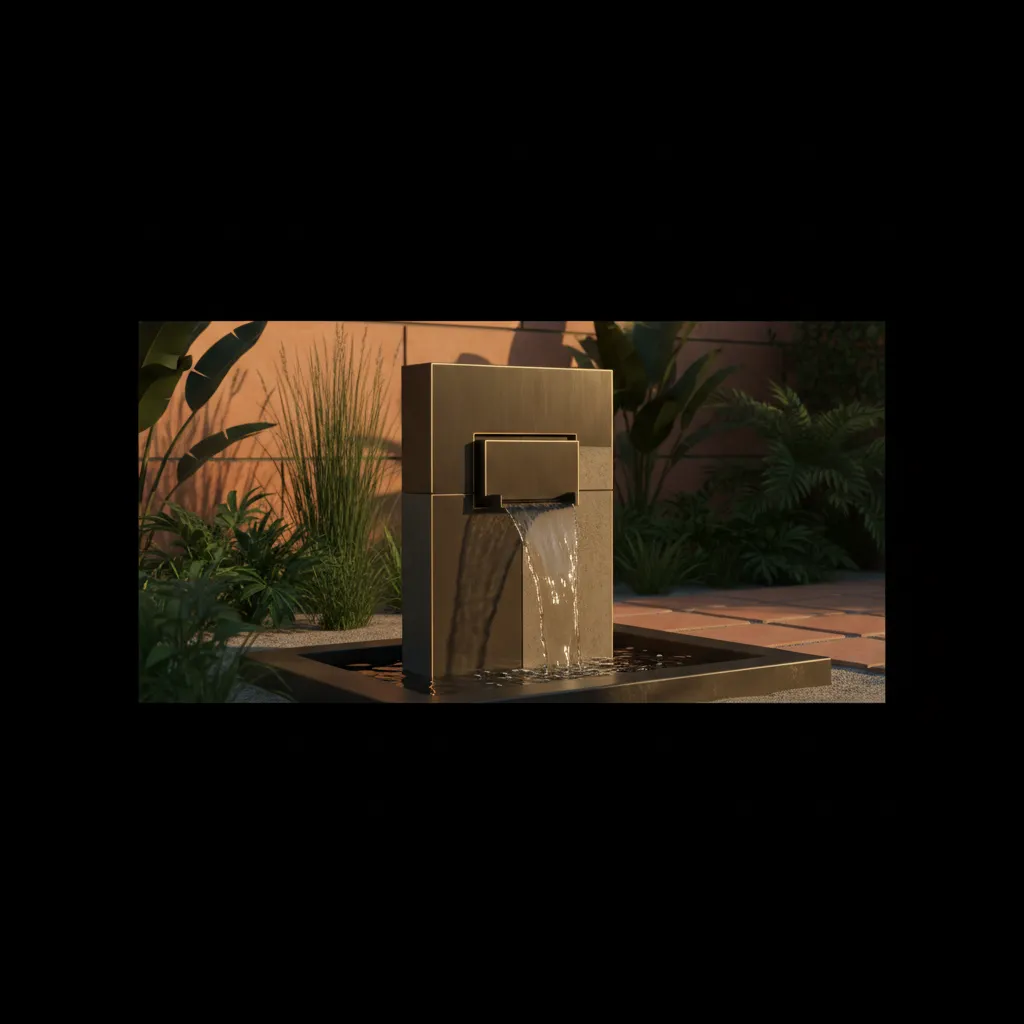 A sleek modern fountain blending perfectly with a contemporary outdoor space