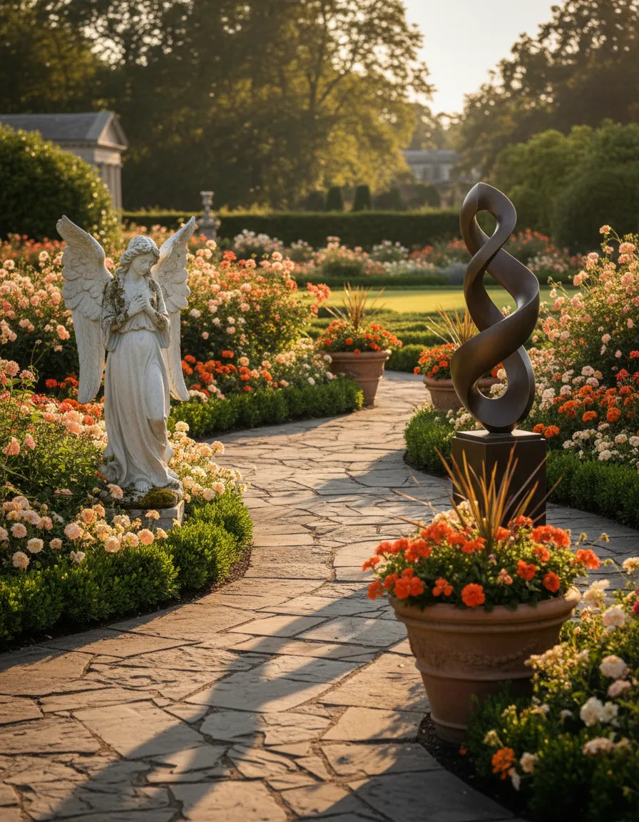 Classic and modern garden statuary displays 