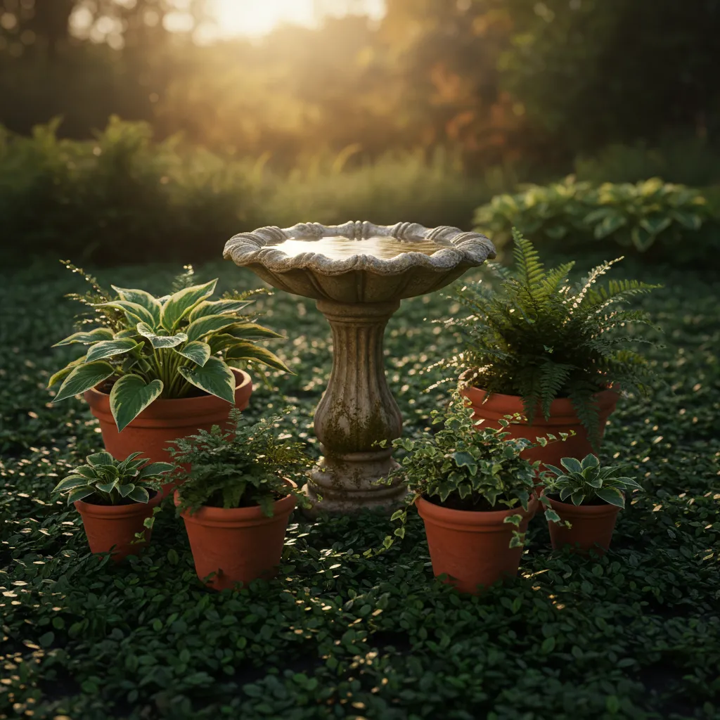 Birdbaths and garden accents