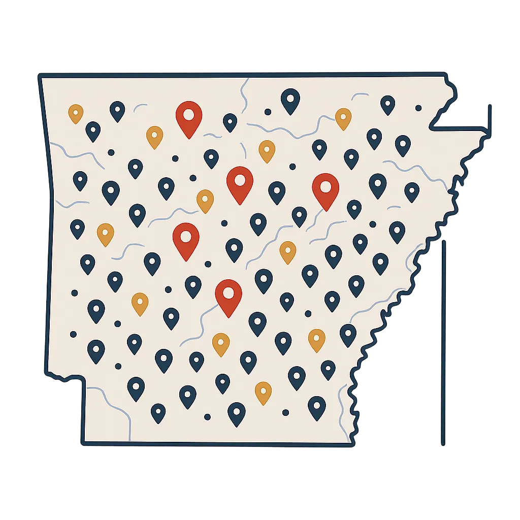 Map of Arkansas highlighting Crawl Space Fixers service footprint