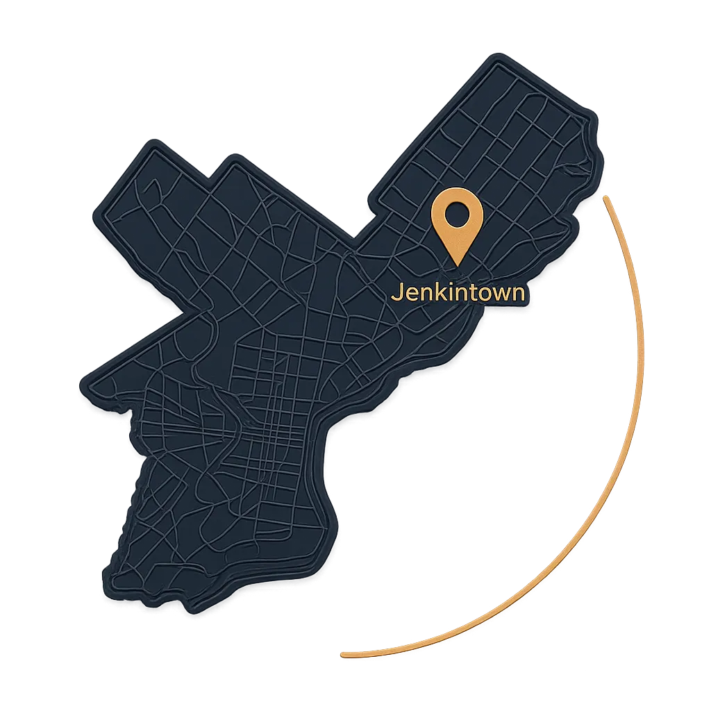 Stylized map of Philadelphia and Jenkintown service area