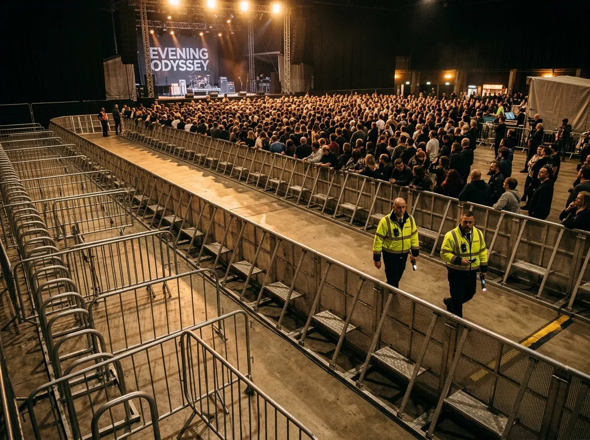 Concert barricade perimeter crowd control and stadium safety management layout