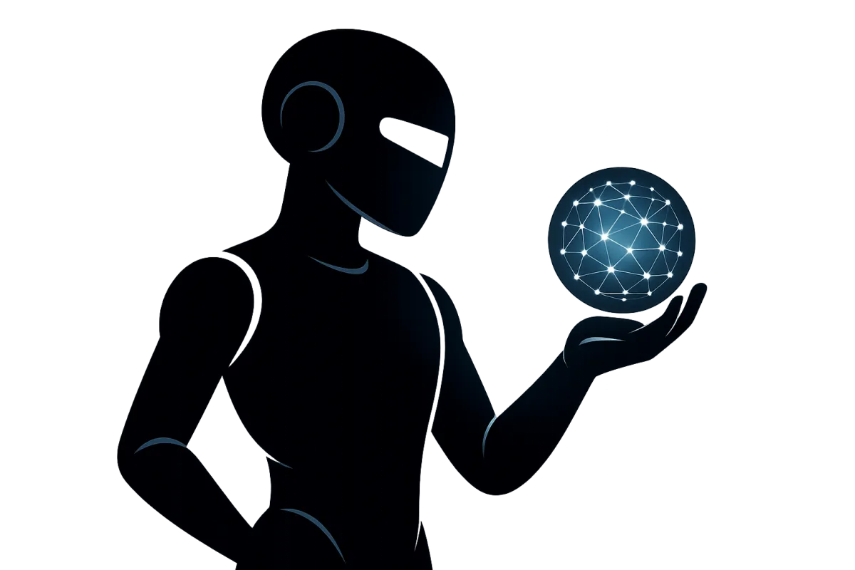 Isolated AI agent illustration holding a glowing data orb