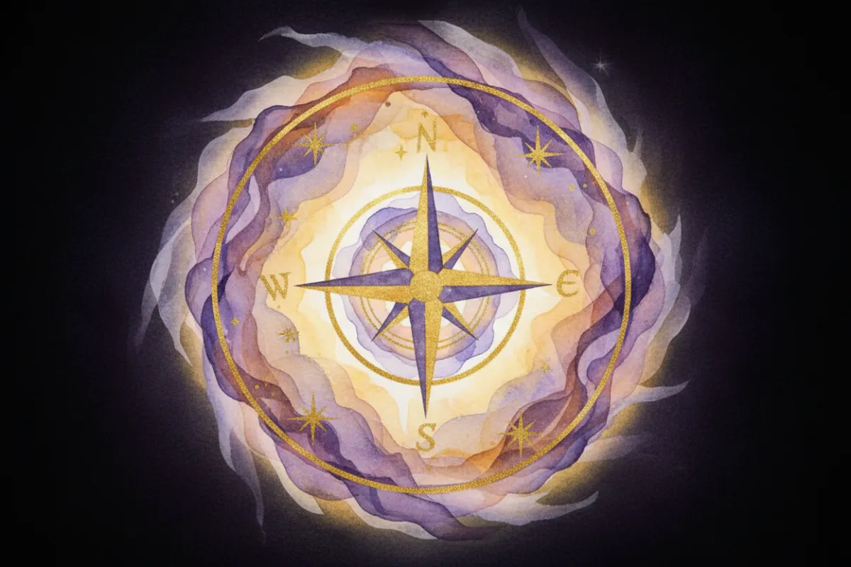 Ethereal illustration of the soul's sacred compass — a glowing compass rose with celestial symbols. [ADMIN NOTE: Verify media library upload — source: https://storage.googleapis.com/funnel-ai-production/image-generation/SaEg6sElku2Kx6GZxkHp/nano_soul_compass_01]