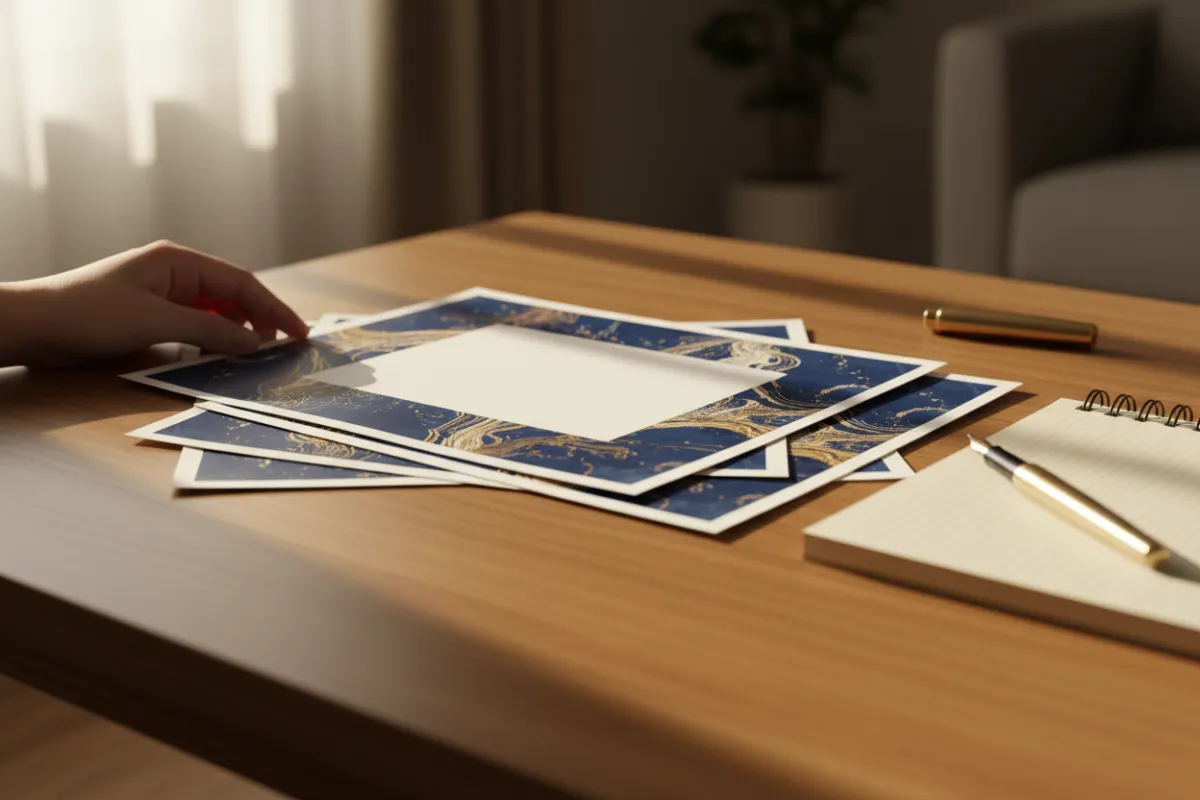 Photorealistic photo of printed 'Soul-Stirring' PDFs on a wooden table with warm natural light, a hand gently touching the pages to convey soulful reflection.