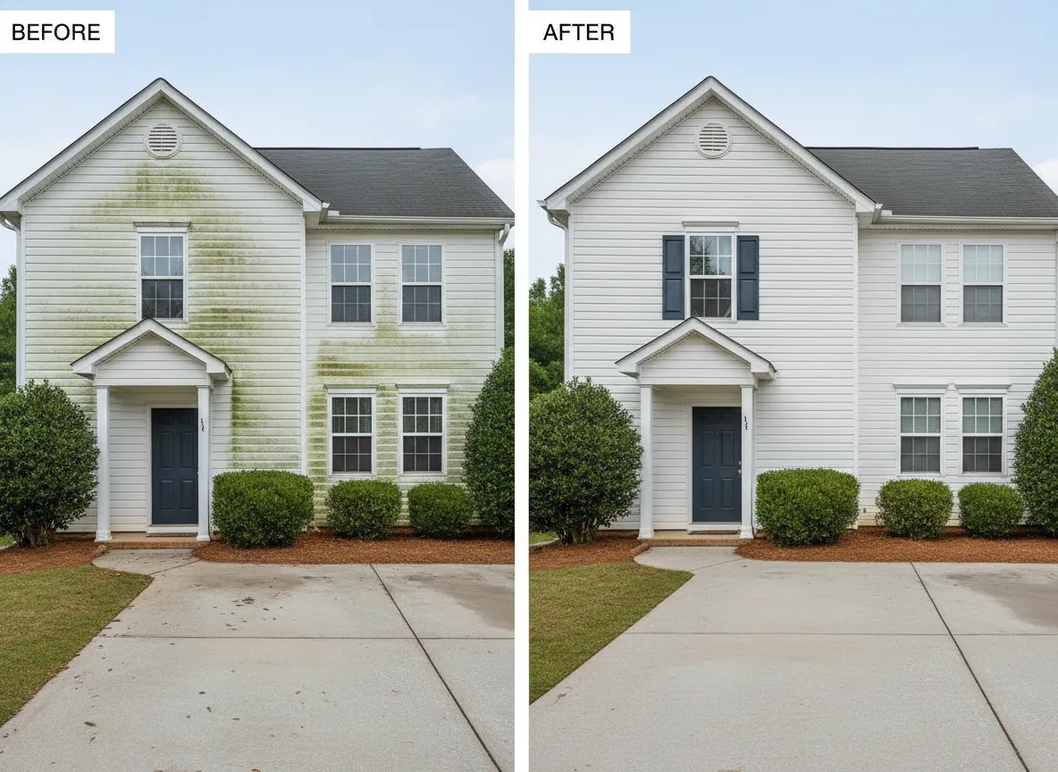 Before and after house pressure washing Anderson SC