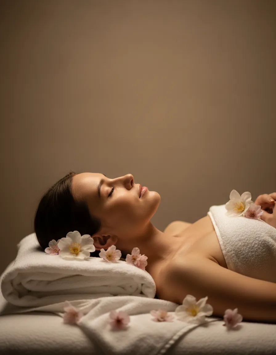 Woman relaxing with flowers