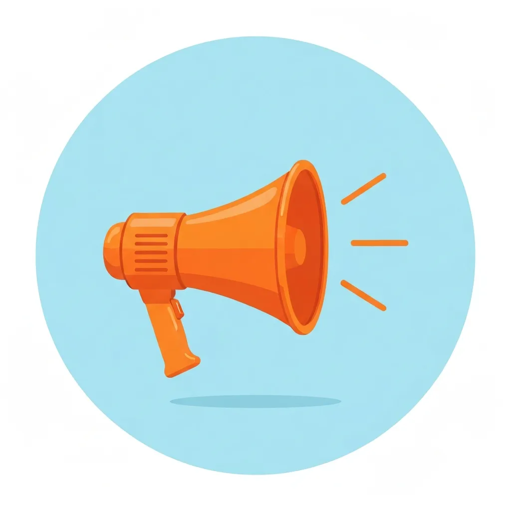 Illustration of an orange megaphone inside a light blue circle