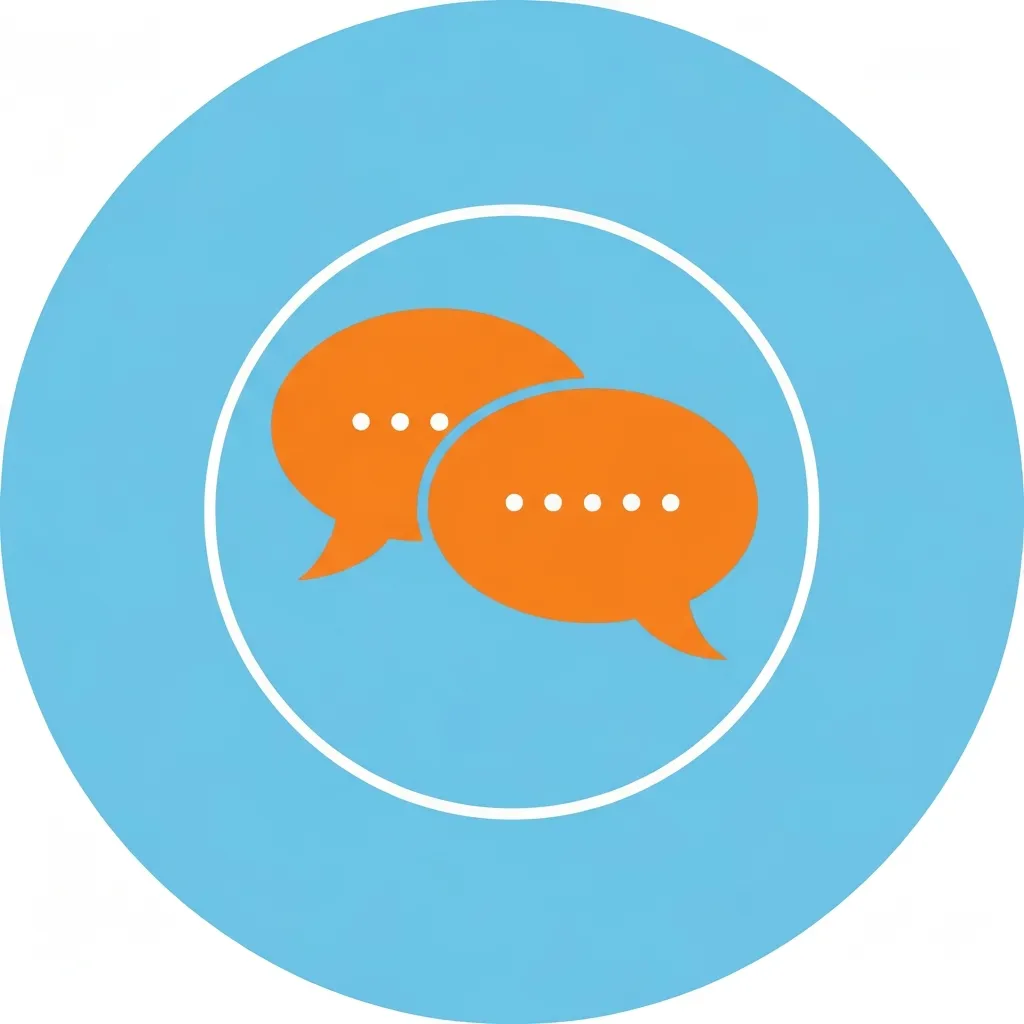 Illustration of two orange speech bubbles inside a light blue circle