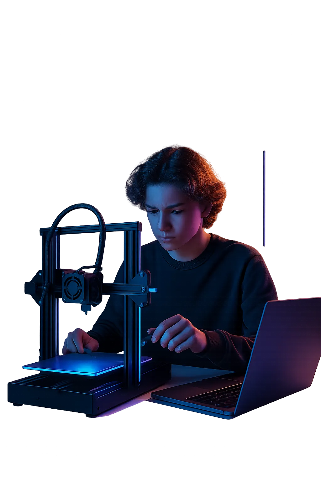 Teenager working on a 3D printer at STEM camp