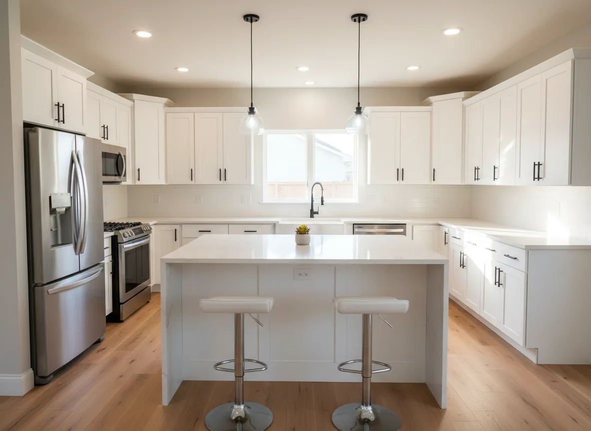 Modern white kitchen renovation by NSJ Construction