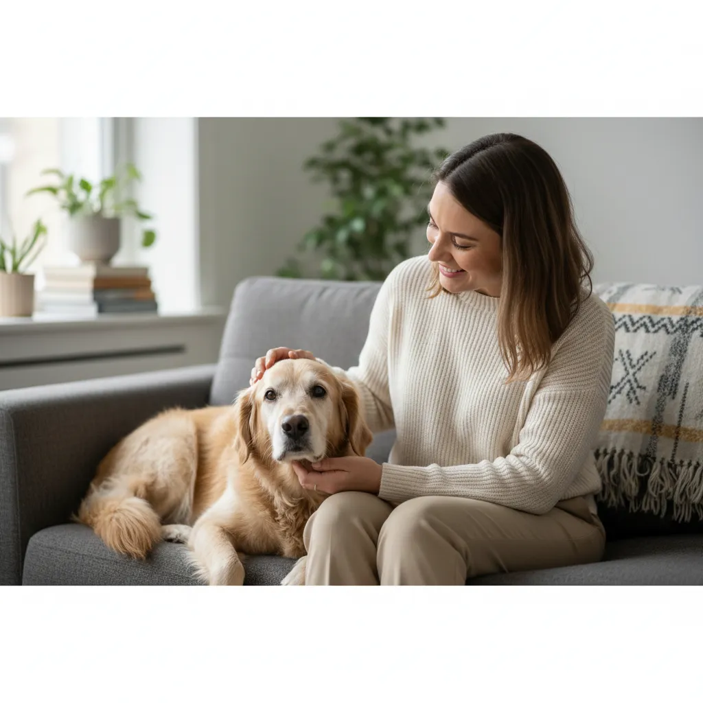 Especialista en perros ancianos junto a un perro mayor