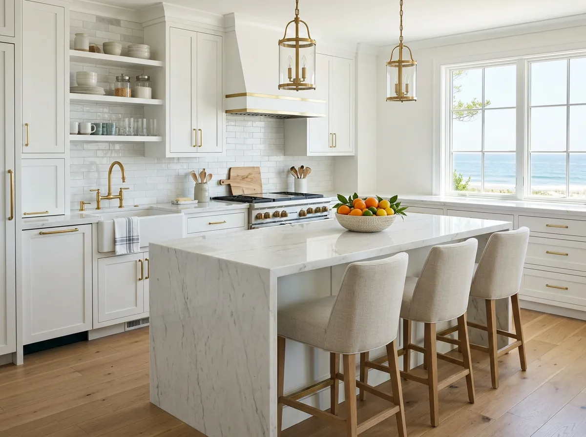 Spotless coastal luxury kitchen and clean breakfast bar reflecting pristine standards