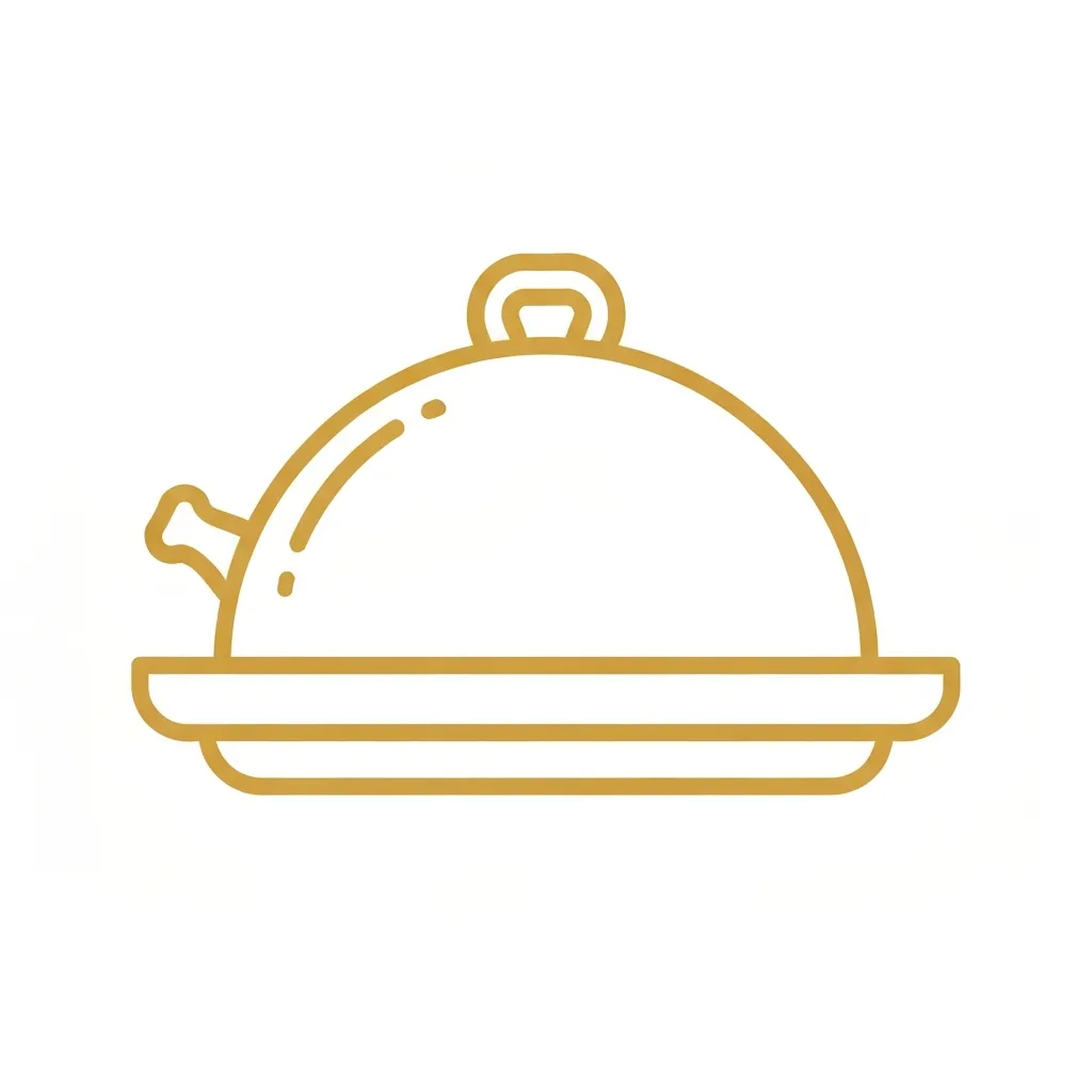 Small golden line-art icon of a cloche or covered serving dish