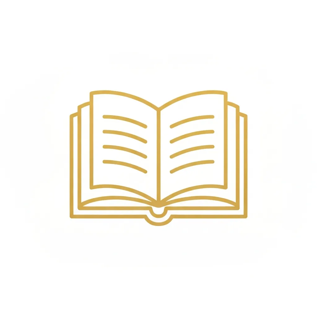 Small golden line-art icon of an open book