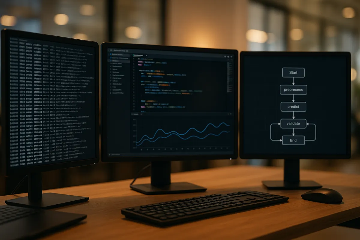 Developer workstation with agent logs and orchestration graphs