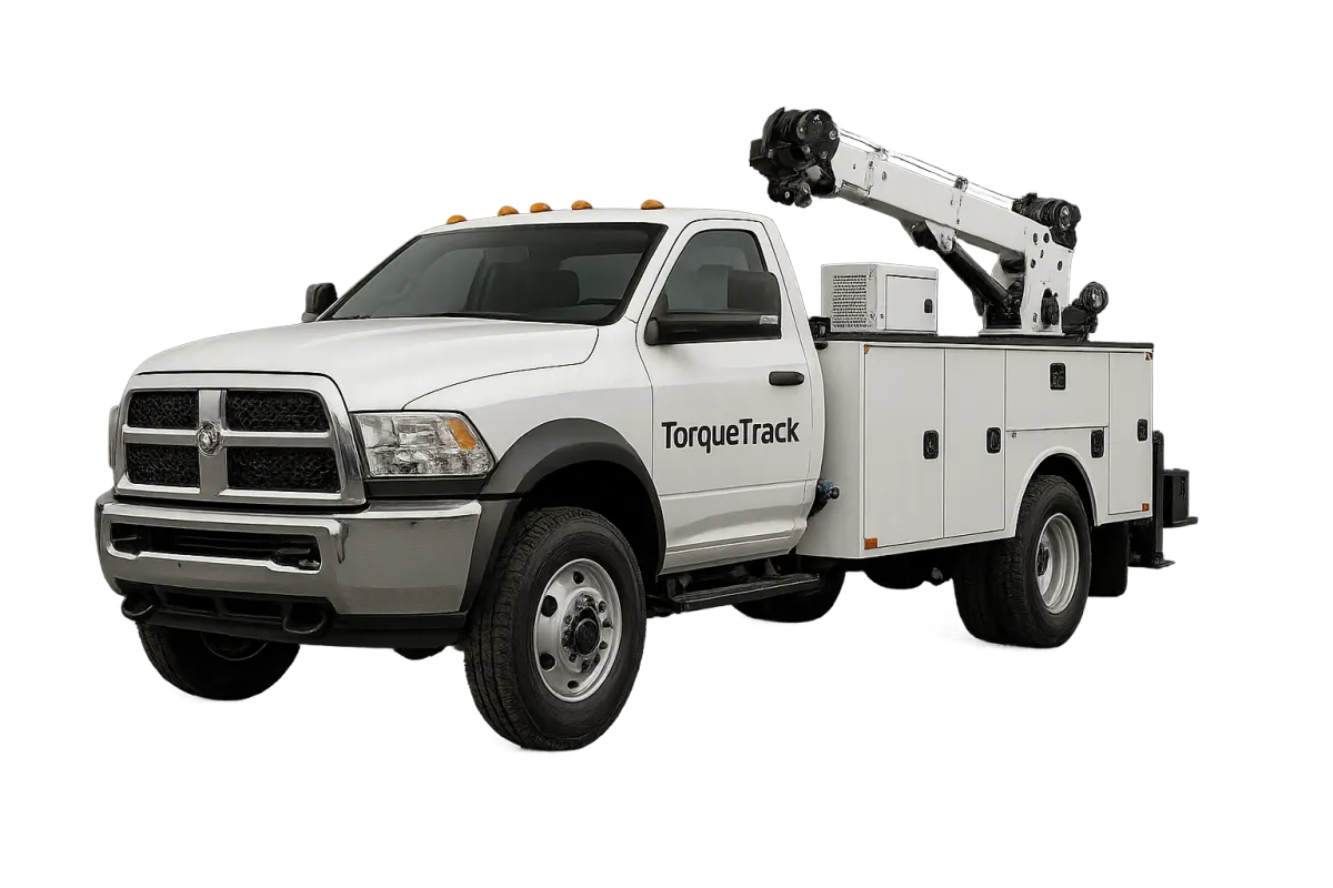 TorqueTrack service truck on dark background