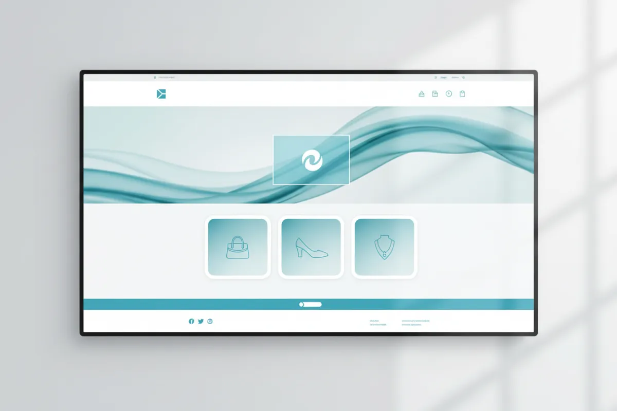 Modern website homepage for a boutique retail brand, featuring bold aqua accents, clean navigation, and a dynamic hero banner. The design is sleek, luxurious, and visually engaging, with a focus on conversion and user experience.