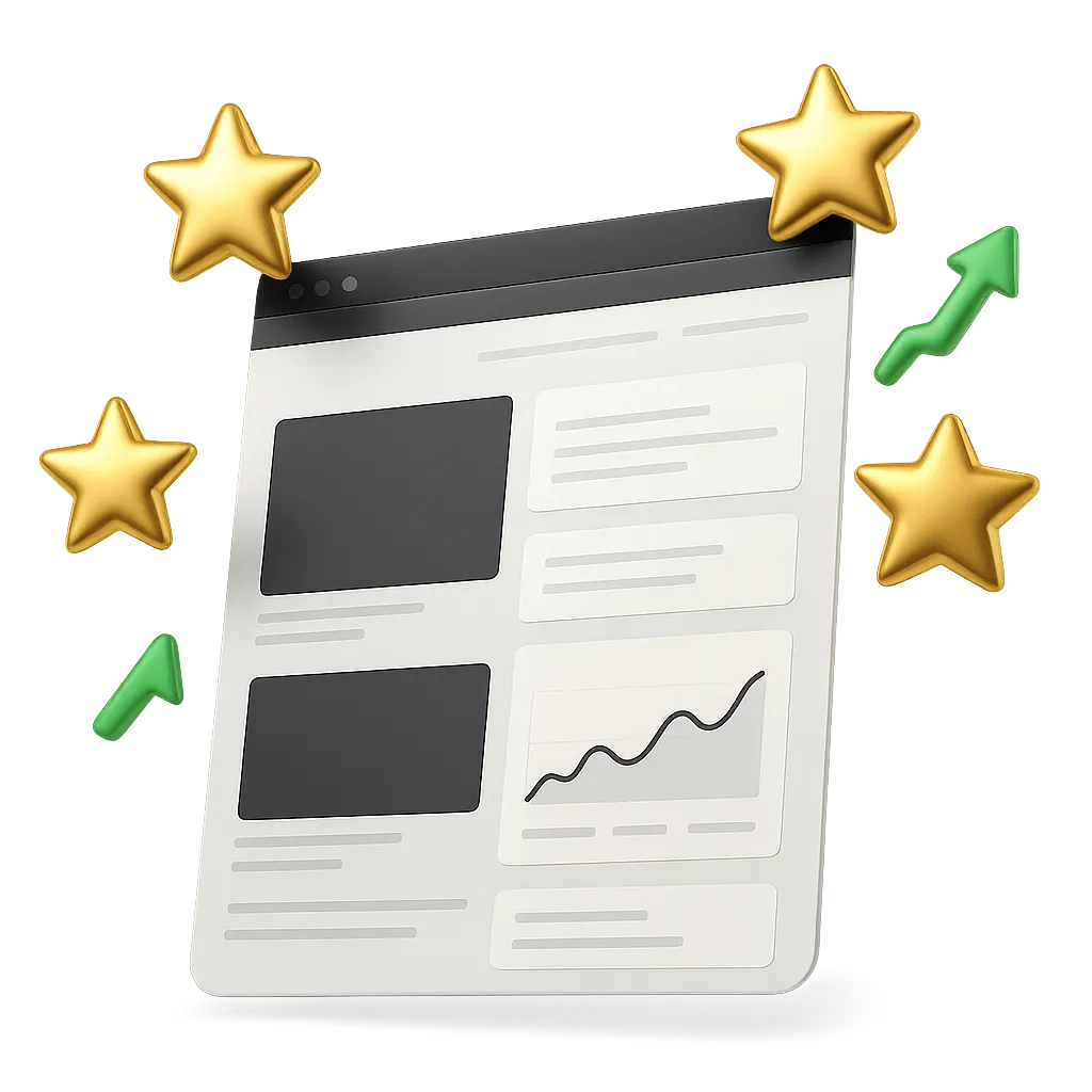 Floating Website Mockup with Gold Review Stars
