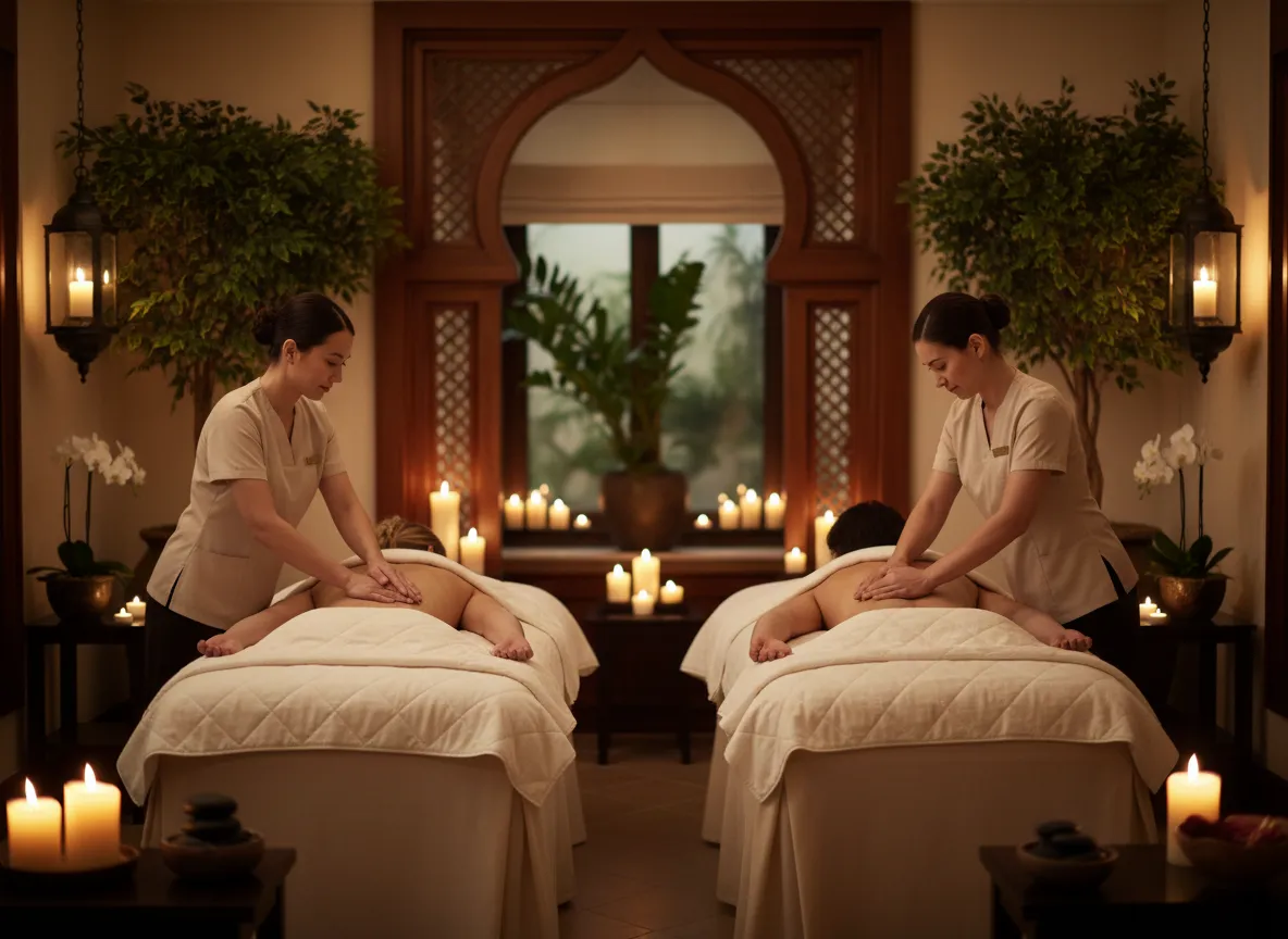 Couples Swedish massage in spa room