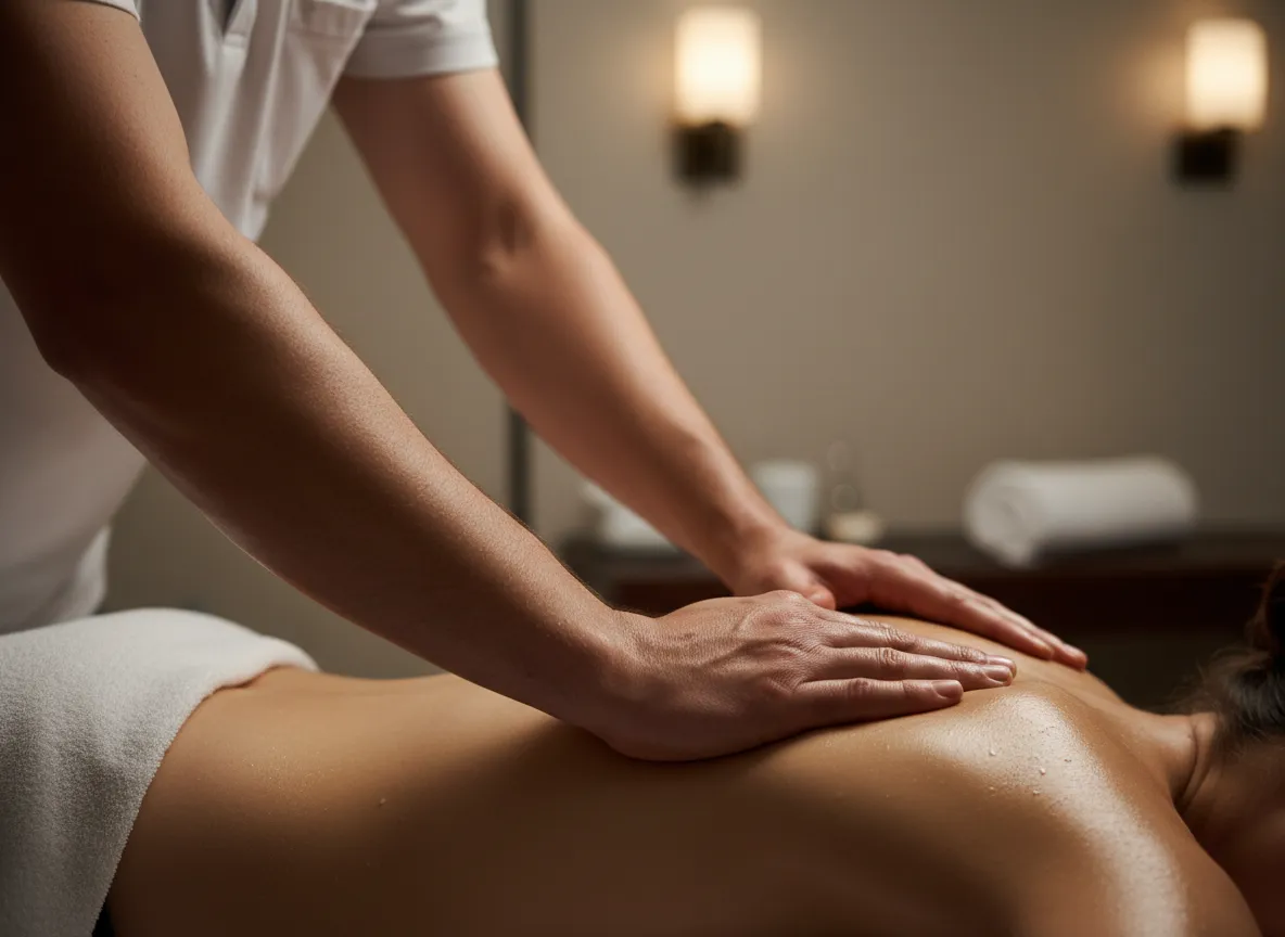 Therapist applying firm deep tissue pressure