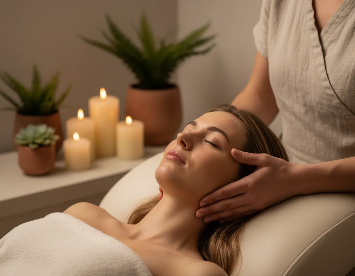 Head, neck and shoulder massage in spa