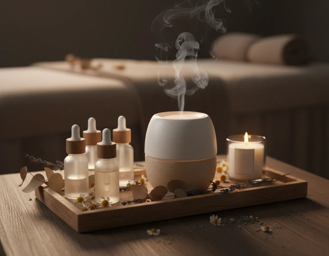 Aromatherapy massage with essential oils and candles