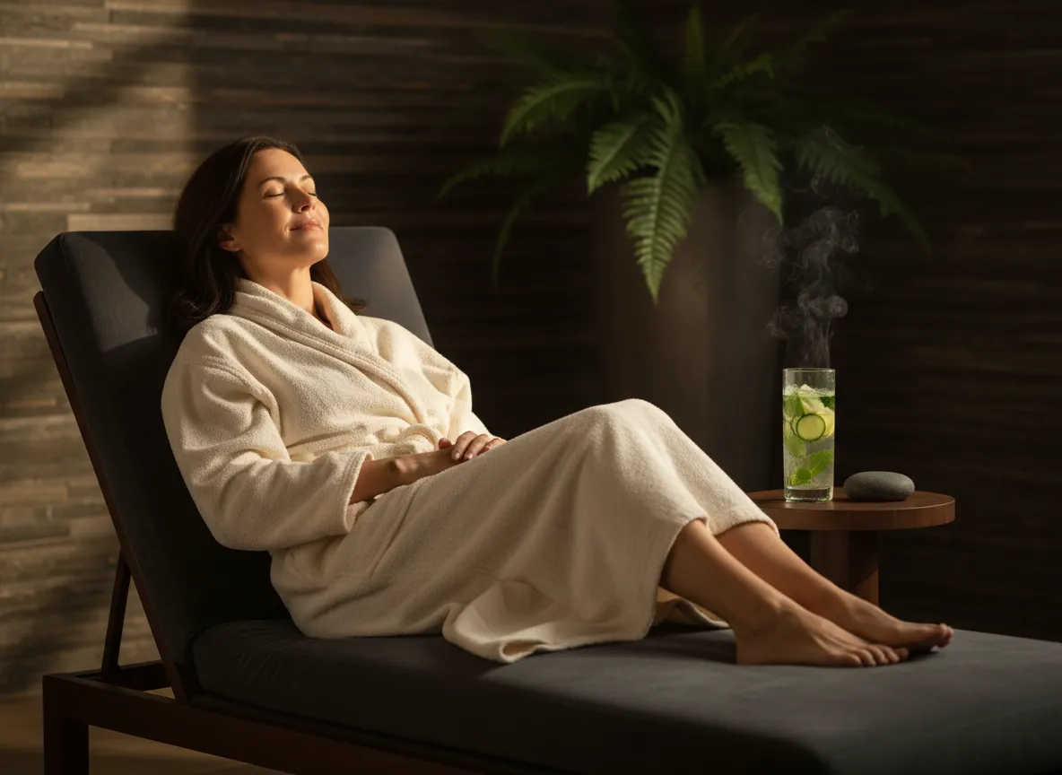 Client relaxing on lounge chair after spa treatment