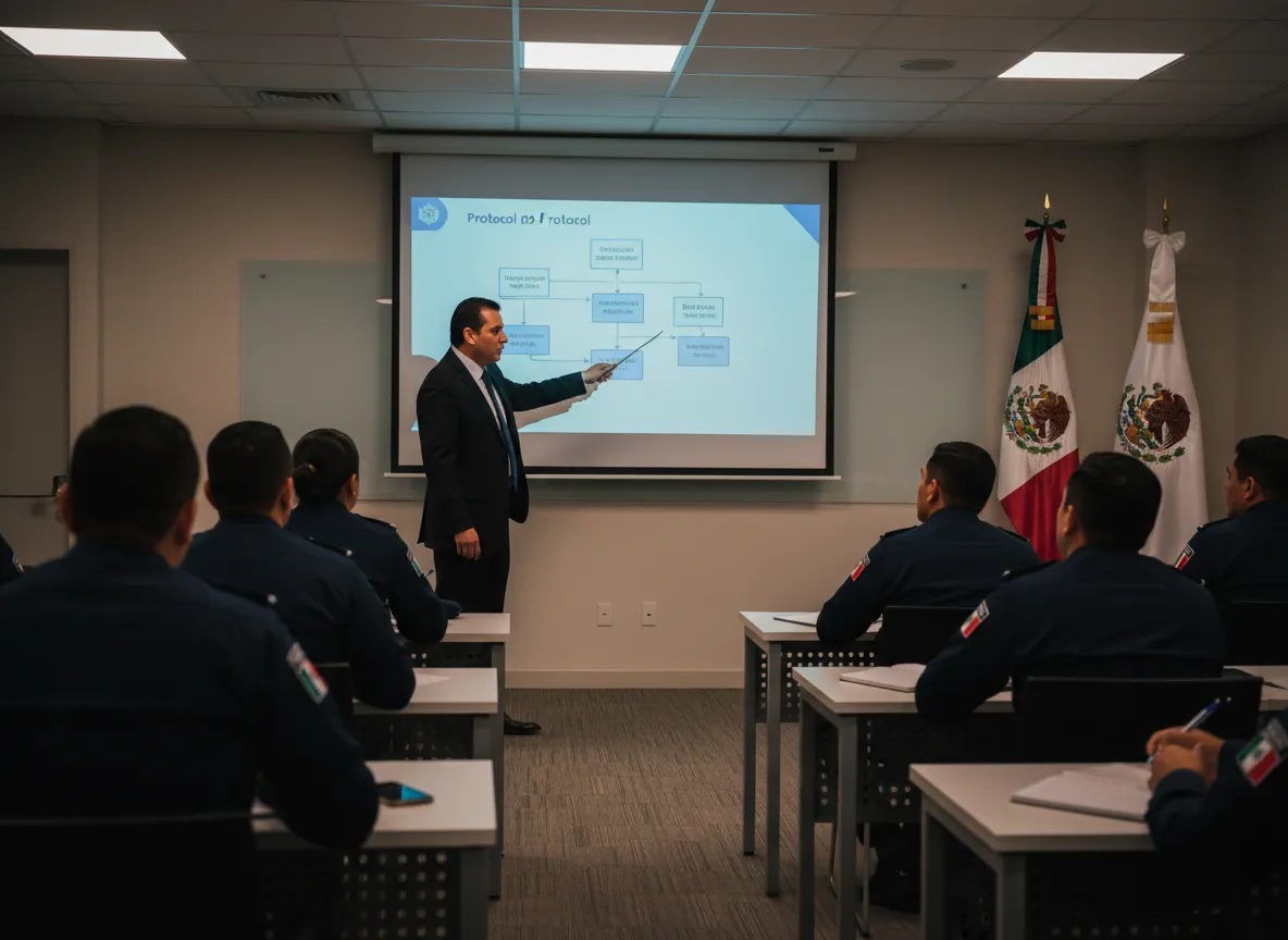 Instructor impartiendo capacitación a policías mexicanos