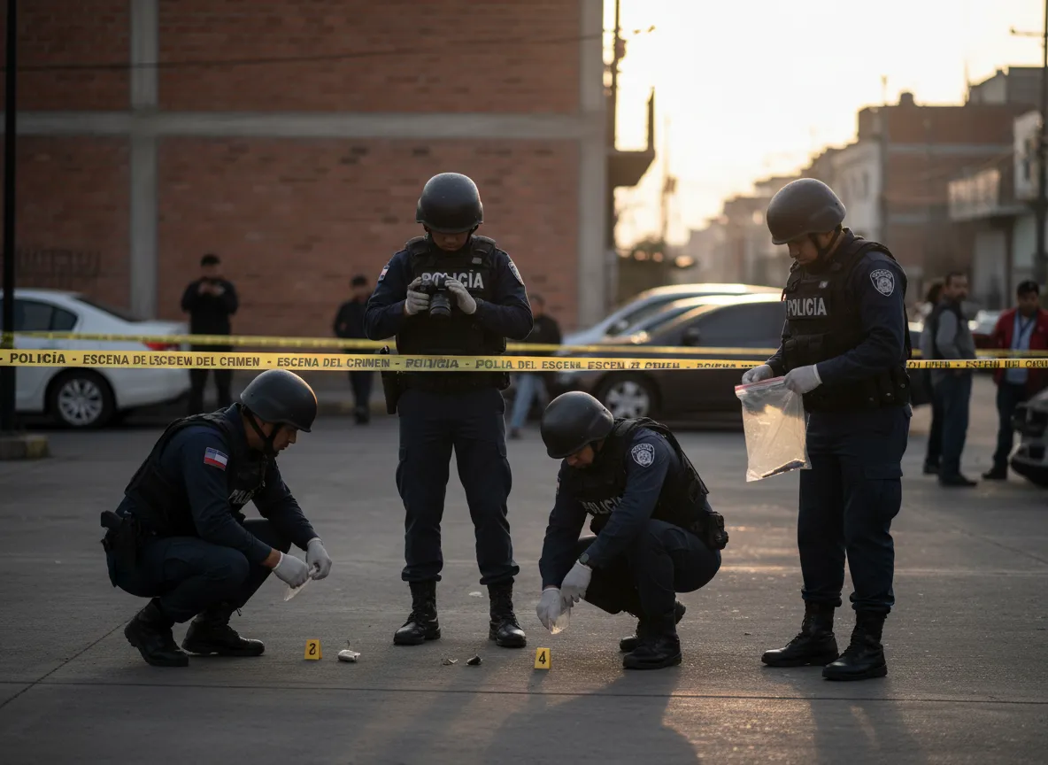 Policías mexicanos realizando investigación preliminar en escena del crimen