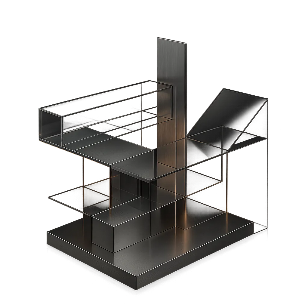 Architectural bronze and obsidian executive compass instrument representing structured financial ascent