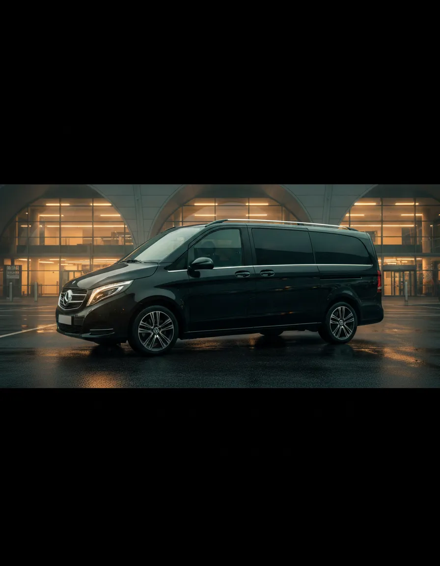Black Mercedes V-Class waiting for airport transfer arrival in Dublin