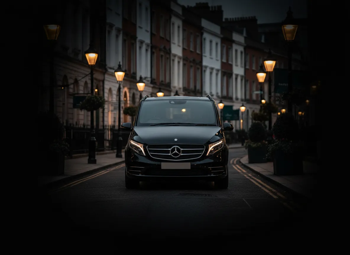 Black Mercedes V-Class with cream leather interior and right-hand drive