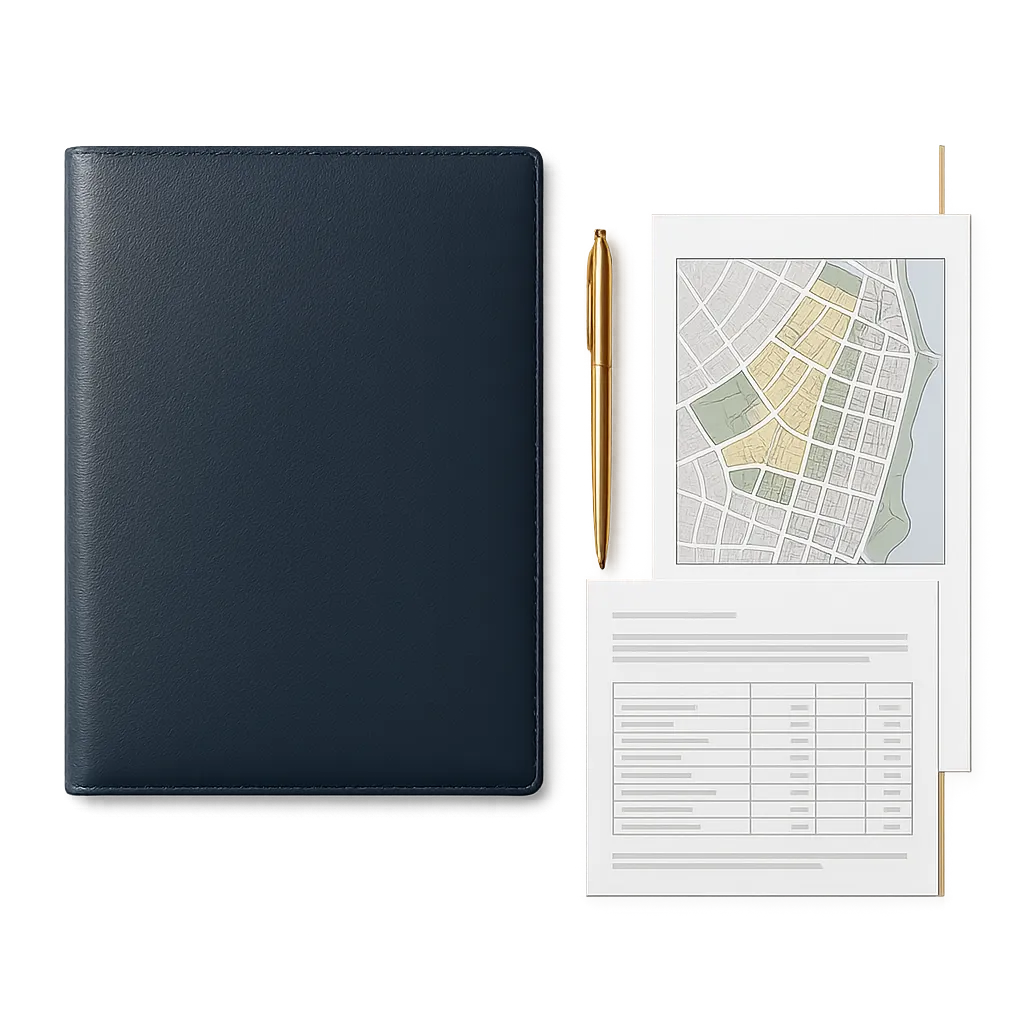 Professional planning and organized items on a desk