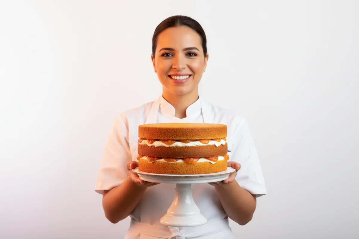 Pastelera profesional trabajando con confianza