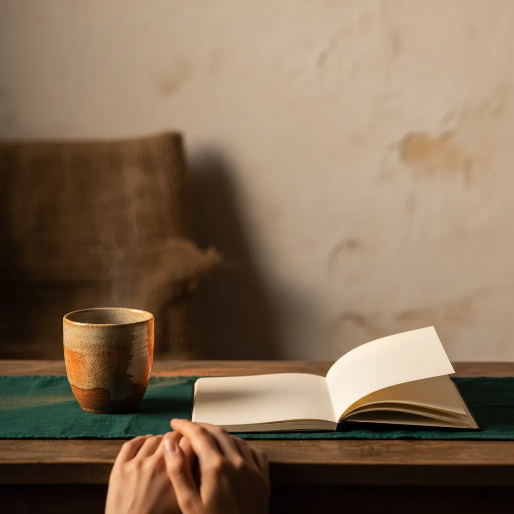 A quiet moment of reflection in a warmly lit room