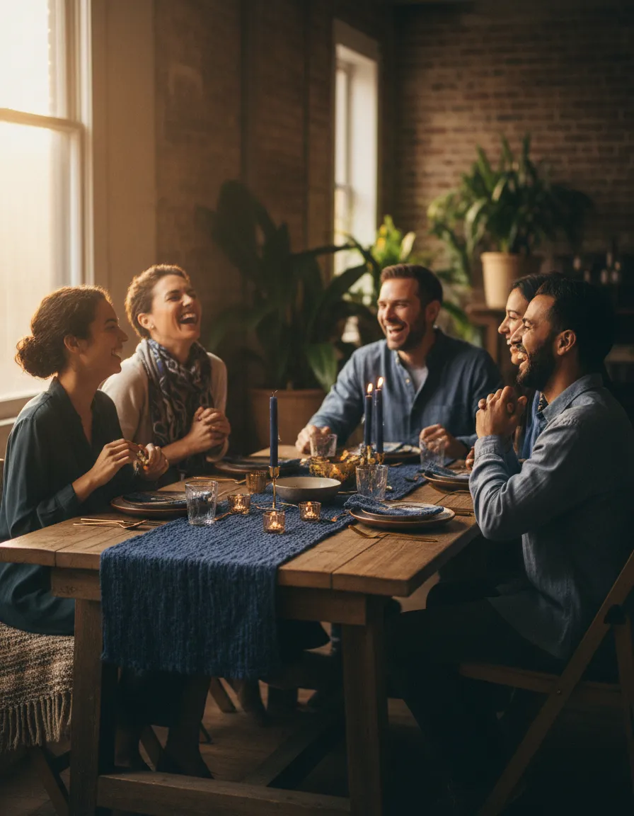 Community group sharing a meal and conversation