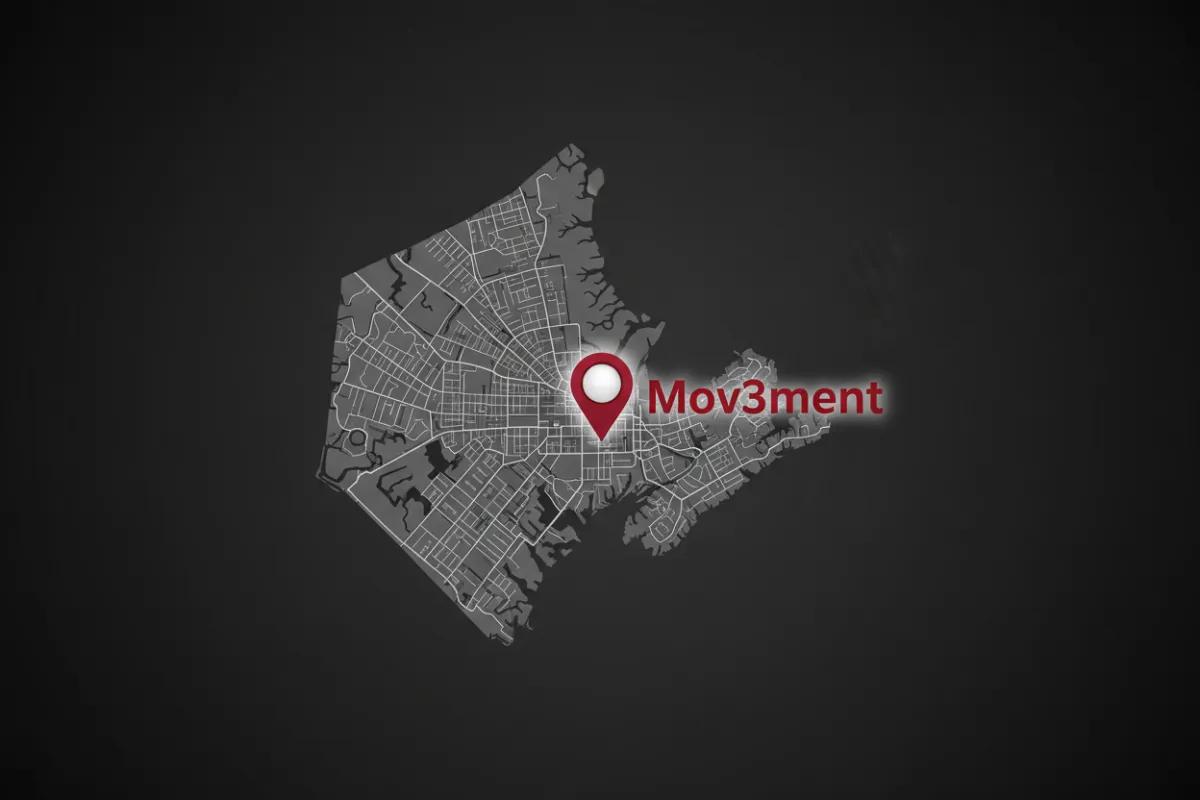 Monochrome map of Halifax showing Mov3ment Gym location