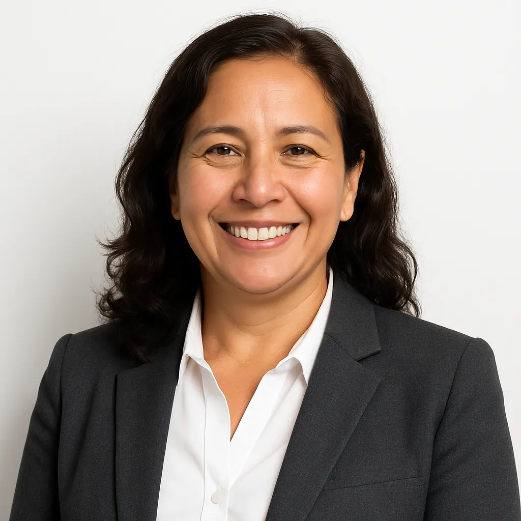 Smiling middle-aged Latina woman avatar portrait for clinic testimonial