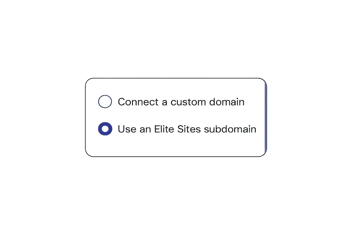 Minimalist dashboard UI mockup displaying a simple toggle switch for connecting a custom domain seamlessly