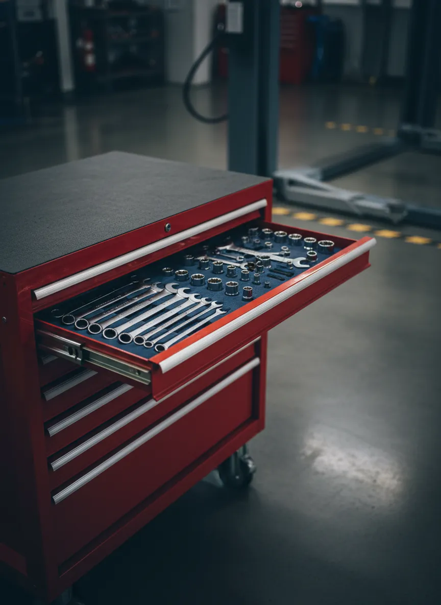 Professional tool chest and clean service bay at Northuis Auto Repair