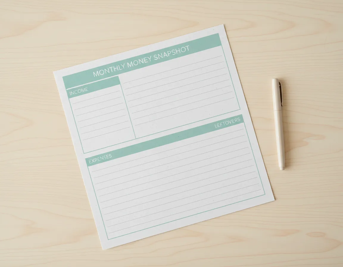 Monthly Money Snapshot printable pages