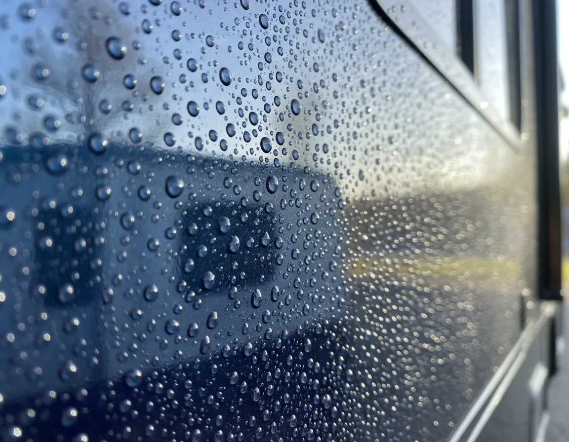 Ceramic coated RV with water beading on the surface