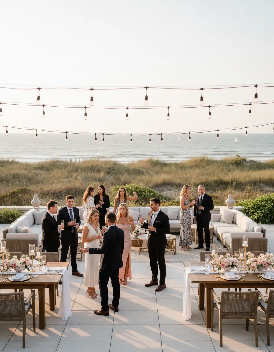 Elegant coastal wedding celebration in Wilmington NC at sunset