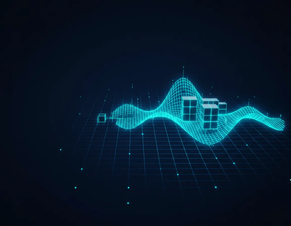 Abstract visualization of audio waves and data sorting representing smart voice hub technology