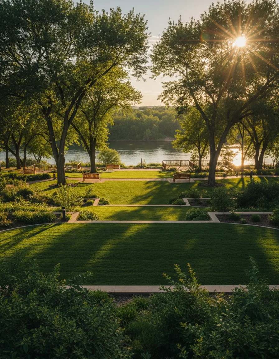 Lush grounds of River Bend Bliss along the Colorado River