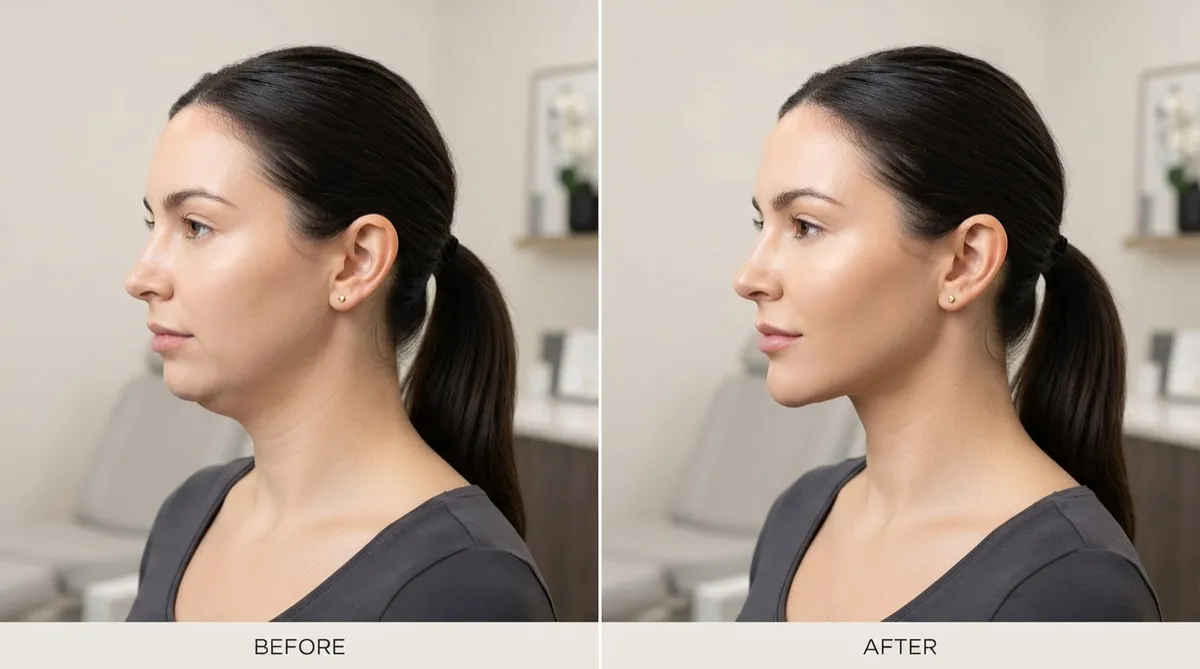 Non-surgical jawline contouring and refinement before and after